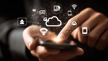 Cloud technology mobile hand data network connection digital communication and innovation with smartphone usage, wireless internet device, storage - Powered by Adobe