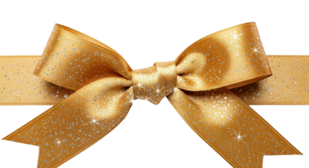 Festive golden ribbon bow isolated PNG with Transparent Background