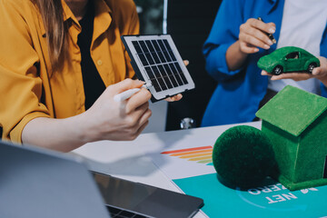 Businessman talks ESG environmental social governance policy for modish business.