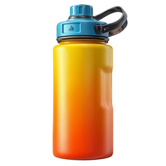 Insulated water bottle gradient orange yellow blue lid fitness hydration isolated on transparent background