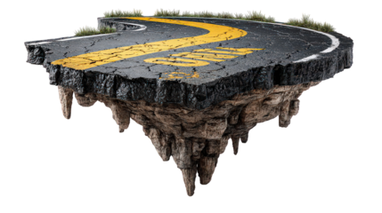 Surreal Floating Asphalt Island with Yellow Lines