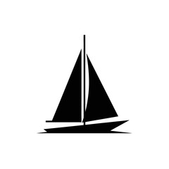 Simple black silhouette of a sailboat on water.