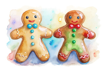 Watercolor Gingerbread Man Christmas Cookie vector illustration 