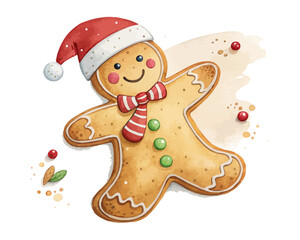 Watercolor Gingerbread Man Christmas Cookie vector illustration 