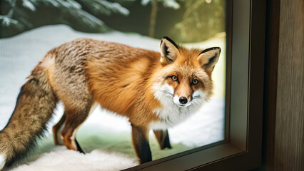 Fototapeta premium Wildlife Winter Portrait of a Red Fox in Snow – Detailed Fur and Nature Photography