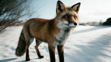 Obraz premium Wildlife Winter Portrait of a Red Fox in Snow – Detailed Fur and Nature Photography