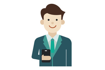 Man in Suit Holding Smartphone on White Background businessman