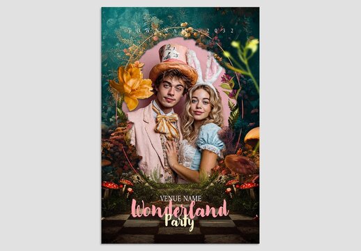 Whimsical Wonderland Flyer Template with Enchanted Forest Theme for Fairytale Garden Party Invites