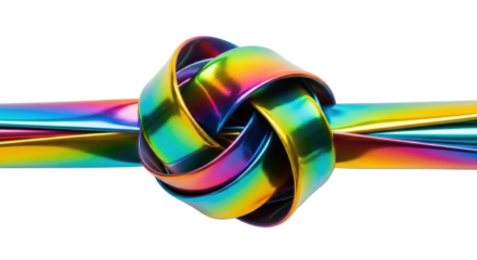 Shiny rainbow metallic knot for creative design work isolated PNG with Transparent Background