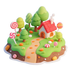 Obraz premium 3D Candy Cottage with Red Roof, Transparent Background, Whimsical Design Element