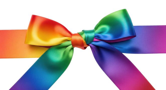 Rainbow ribbon bow for gift giving isolated PNG with Transparent Background