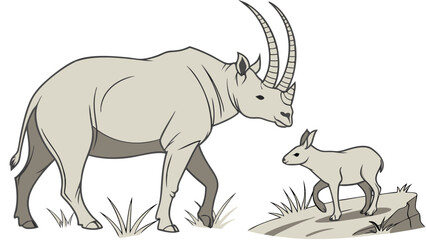 Fototapeta premium Adult and Baby Antelope Illustration Wildlife Line Art Mammal Vector Graphic Nature Drawing Animal Family Wild Animals African Fauna Zoo Animal Savannah Creature Grassland Mammal Horned.