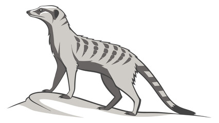 Fototapeta premium A watchful meerkat standing on a rock stylized illustration grey tones wildlife animal nature cartoon graphic design element for print or web.