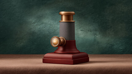 Wooden gavel with brass handle on professional surface for legal and judicial concepts