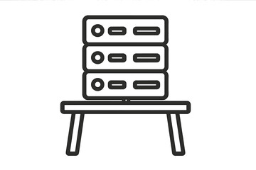 Server rack icon. Data center hardware symbol. Network infrastructure, web hosting, and database storage concept. Technology outline vector illustration for cloud computing.