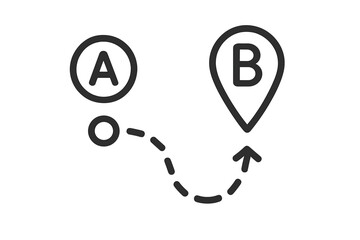 Route from point A to point B. Location pin icon for destination. Start and finish concept. Path, distance, and journey tracking. Navigation and direction symbol for GPS.
