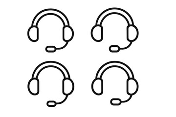 Headset icon set. Line symbol collection for customer support, call center, and helpdesk. Vector illustration of headphones with microphone for contact us or operator concept.