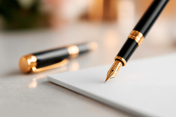 A luxurious still life of elegant gold and black pens with a notepad