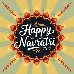 'Happy Navratri' text in glowing fdecorative background	