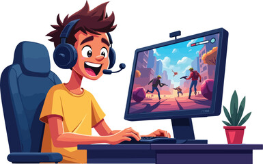Cartoon Guy Playing a Video Game