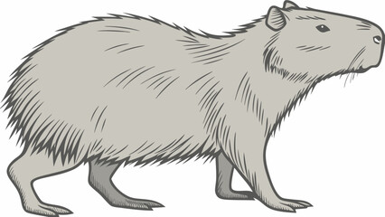 Illustration of a Rodent Grey Capybara Animal Drawing Wildlife Art Nature Illustration Cute Animal Cartoon Animal Pet Illustration.