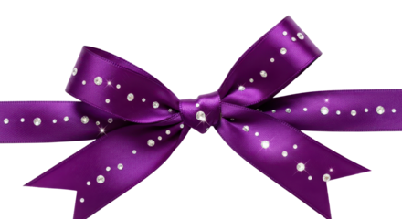 Purple Satin Ribbon Bow with Sparkling White Dots for Gift Decoration isolated PNG with Transparent Background