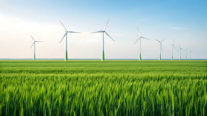 Wind Turbines in Green Field Under Clear Sky – Renewable Energy Landscape