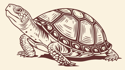 Fototapeta premium Stylized Turtle Illustration Reptile Shell Design Vintage Tortoise Graphic Wildlife Animal Art Nature Print Zoo Animal Image Brown Turtle Drawing Retro Tortoise Artwork.