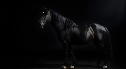 Cheval noir sous un éclairage studio