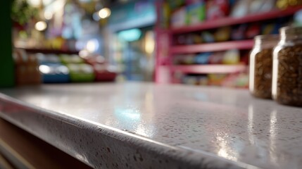 Modern Grocery Store Shelf with Spices and Products