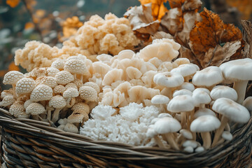 Basket of Freshly Picked Yellow Mushrooms in a Forest, Generative AI