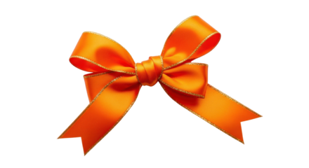 Orange ribbon bow isolated PNG with Transparent Background