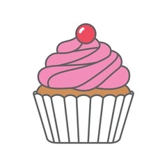 Delicious pink frosted cupcake with a cherry on top.