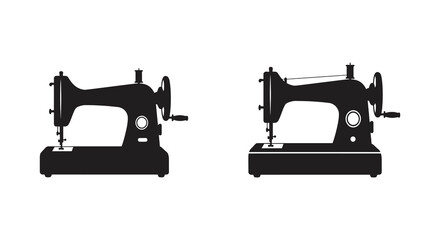 Two vintage sewing machines in black and white silhouette style