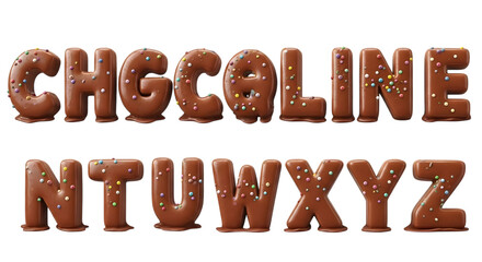 Melted Chocolate Alphabet Letters with Sprinkles; Delicious, Fun, Sweet Treats Font.