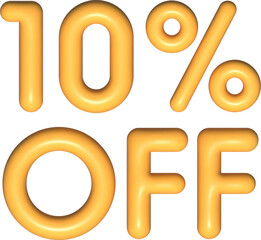 Glossy 10% OFF Discount Text on Transparent Background  Promotional Sale Banner