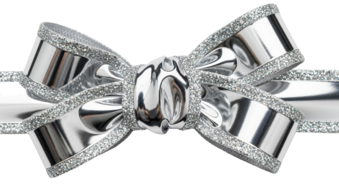 Silver ribbon bow for gift wrapping isolated PNG with Transparent Background - Powered by Adobe