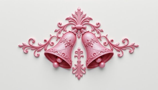 elegant bell shaped ornament in pastel pink and white, designed with metallic, high resolution isolate on clean white background.