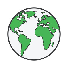 Simple green and white illustration of planet Earth globe.