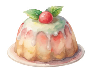 Watercolor Christmas Pudding vector illustration isolated on white background