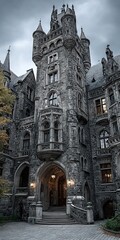 Fototapeta premium Gothic Architectural Marvel Exploring the Majestic Stone Fortress and Its Intricate Design
