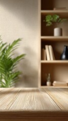 Fototapeta premium Modern Interior Design with Bookshelf and Green Plant