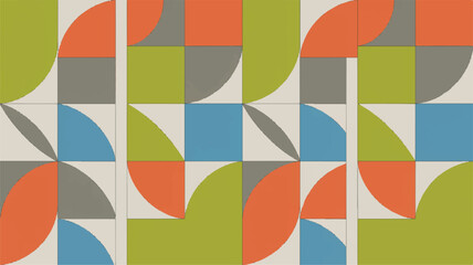 Geometric Pattern with Quarter Circles and Squares in Earth Tones and Blue abstract background