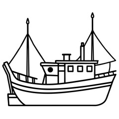 Fishing Trawler Line Vector