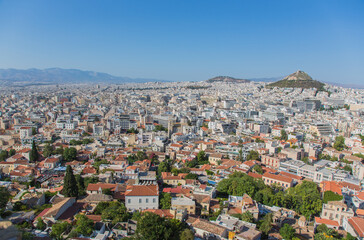 Obraz premium View over Athens from Acropolis showing Lycabettus hill