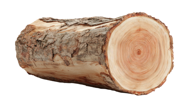 Close-up of a cut tree trunk, light-brown wood