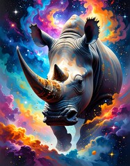 Rhinoceros in a vibrant cosmic landscape