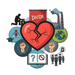Broken heart symbolizing division and social issues in modern society  