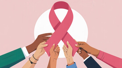 Uplifting Illustration of Raised Ribbon for Breast Cancer Awareness