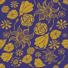 Seamles pattern with golden flowers
